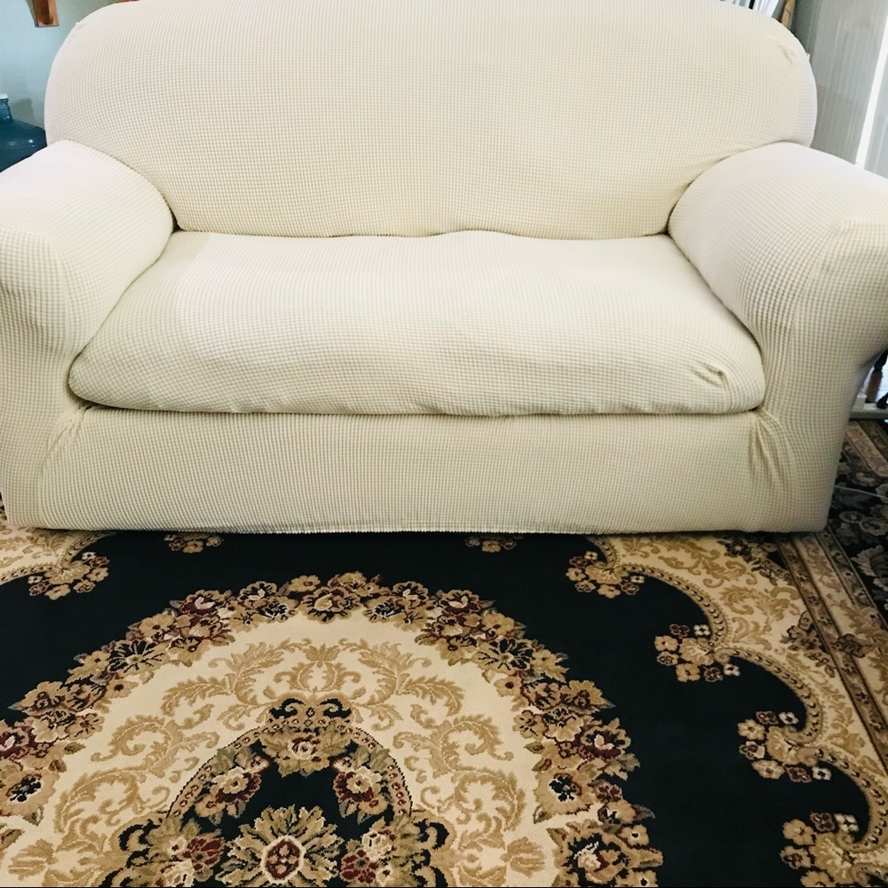 Cream Loveseat  2pcs Soft Sofa Slipcover